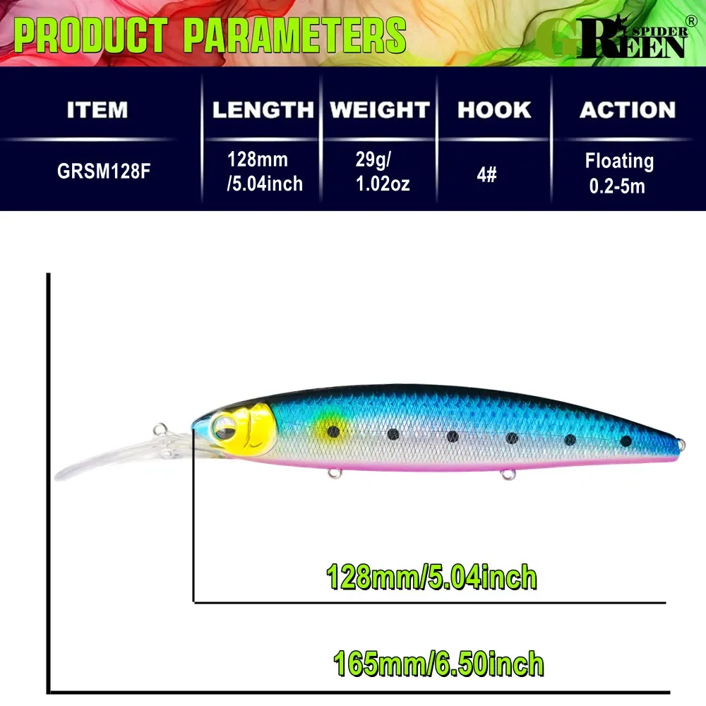 GREENSPIDER Jerkbait 128mm 29g pececillo flotante profundo señuelo de pesca de lubina fundición Trolling Sea bassFishing señuelos - imagen 3
