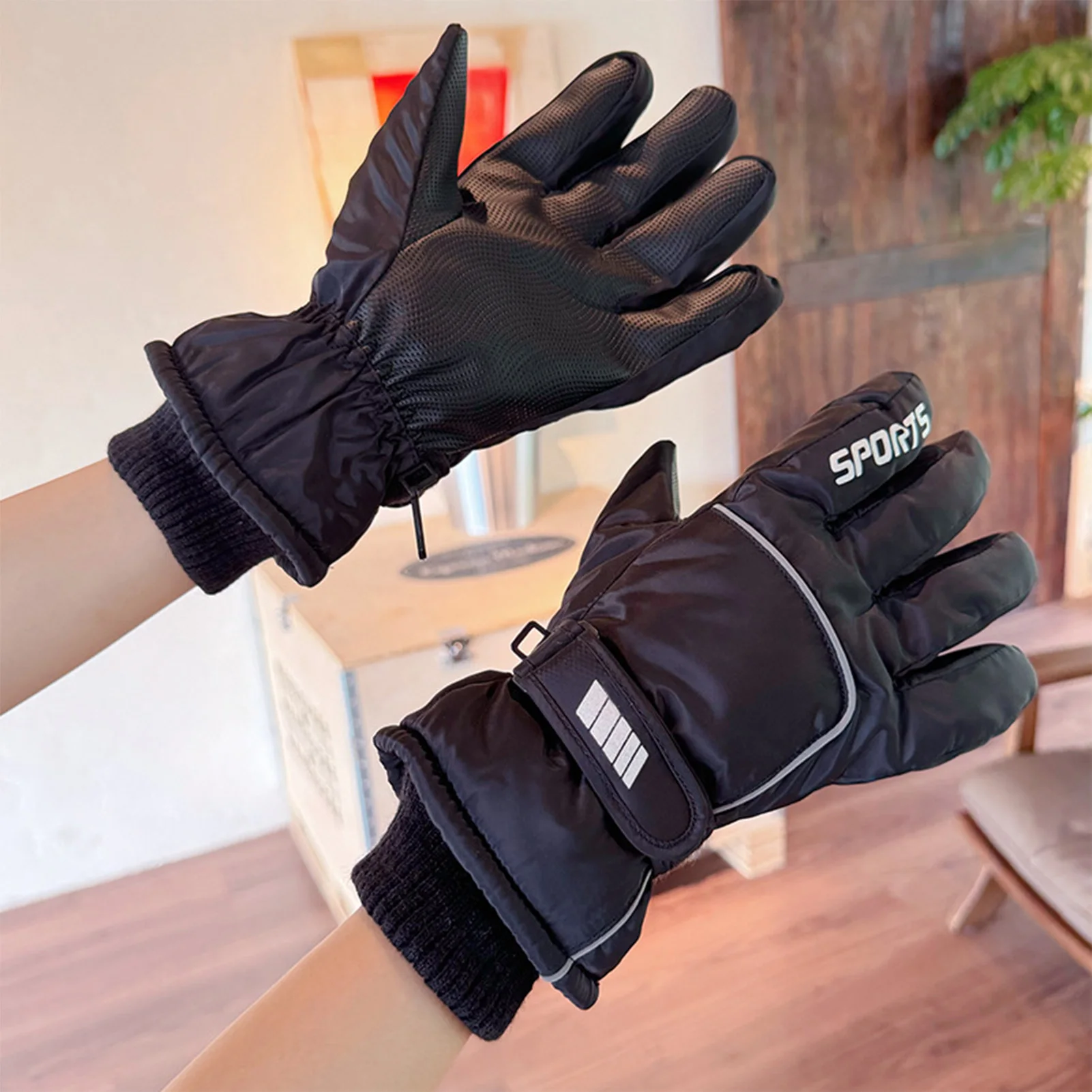 Guantes de esquí de invierno, manoplas de felpa gruesas y cálidas, guantes impermeables a prueba de viento para exteriores, para esquiar, senderismo, ciclismo, montar y pescar - imagen 4