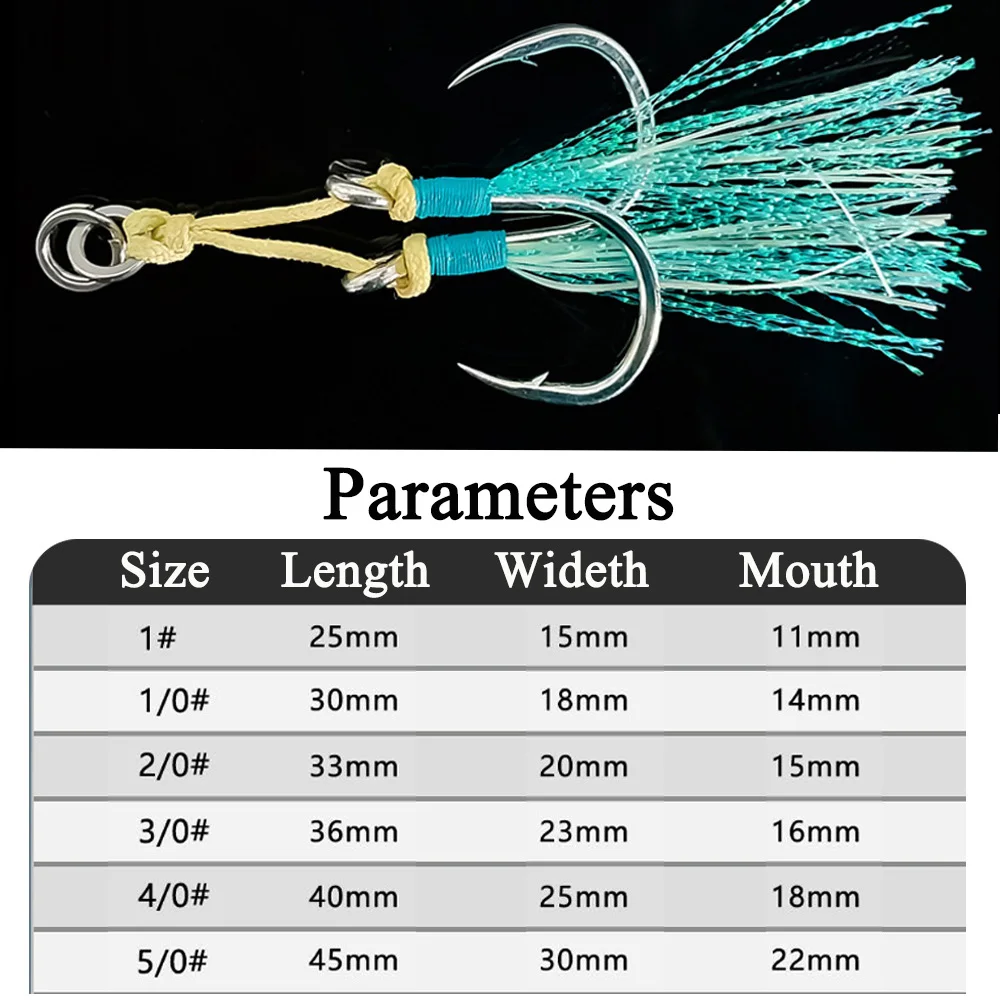AS 10 pares de anzuelos de pesca que brillan, anzuelo doble, señuelo de plantilla, barco de pesca, anzuelo de Lucio de pesca en el mar, anzuelo de ayuda con púas de Jigging lento/rápido - imagen 2