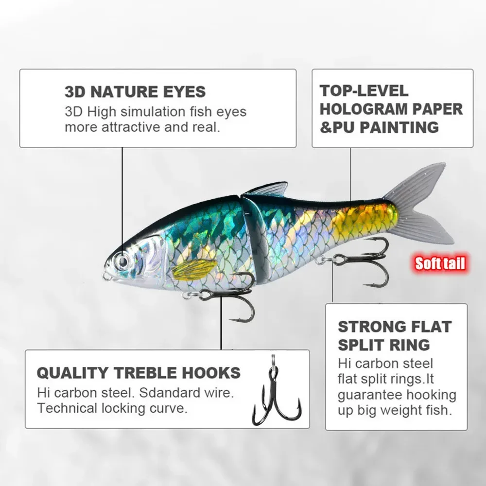 Swimbait articulado planeador – Señuelo duro con anzuelos triples - imagen 5