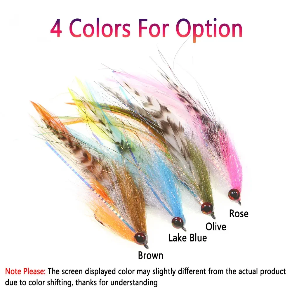 Bimoo # 2/0 15cm/5,91 pulgadas Big Streamer Baitfish Fly Flash Grizzly sillín Hackle cebo trucha Lucio almizclado lubina señuelo de pesca de agua salada - imagen 4