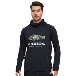 HISTAR camuflaje pez 3D Cutt cubierta facial completa UVF95% bloqueo de calor bolsillo grande puños de dedo chaqueta de pesca de lana sudadera tela