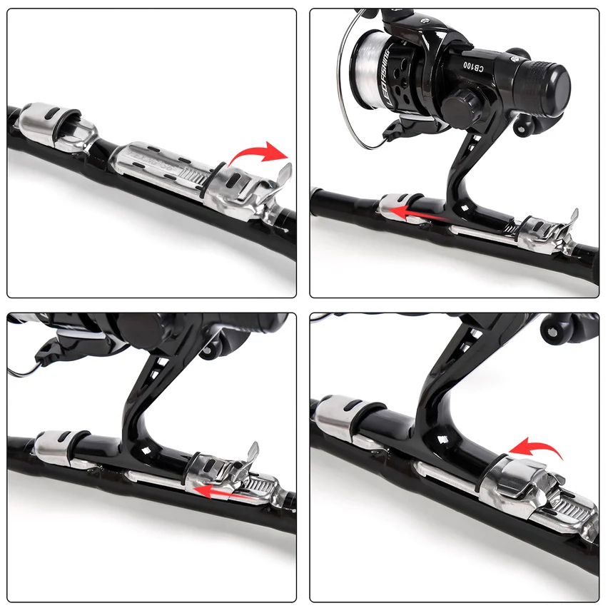 Caña de pescar de fibra de carbono de 1,5 M con juego de carretes, Mini caña telescópica de bolsillo, ultraligera, pequeña, para peces señuelos - imagen 4