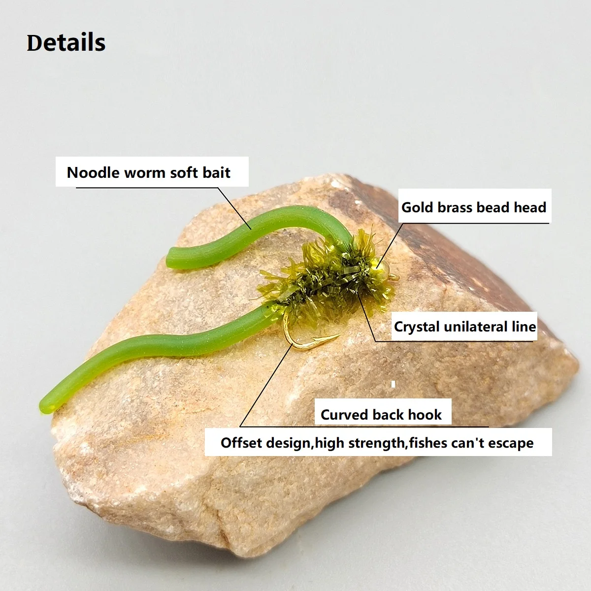 Señuelo de pesca de gusano, 4 piezas, cabeza de cuentas de latón, Squirmy Wormy, moscas húmedas para Bluegill, trucha, pez Panfish, lubina - imagen 3