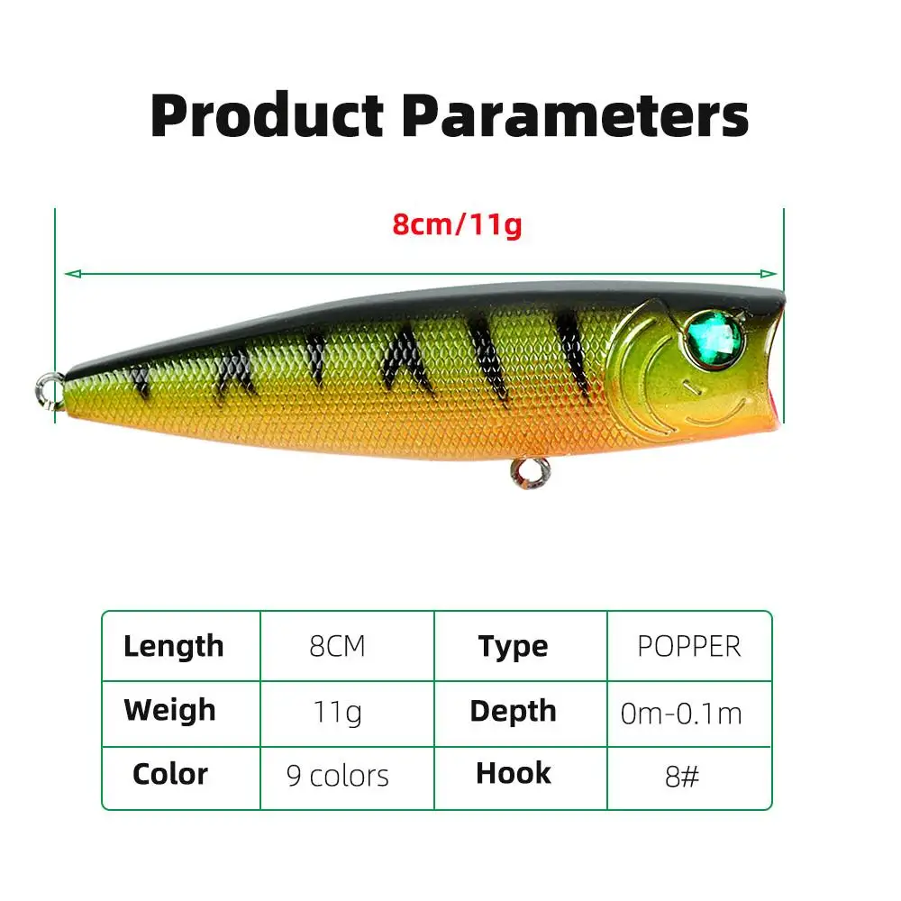 Señuelo de pesca 8cm/11g cebo duro Popper señuelo con anzuelo triple ojos 3D realistas Swimbait cebo de pesca Popper - imagen 2