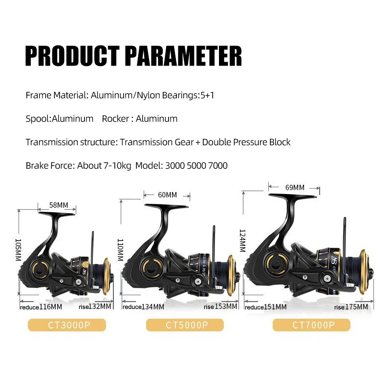 Carrete giratorio de pesca de atún fuerte de agua salada de Metal Mavllos SHARK potencia de arrastre 10kg carrete de Jigging anticorrosión con relación 5,7:1 - imagen 2