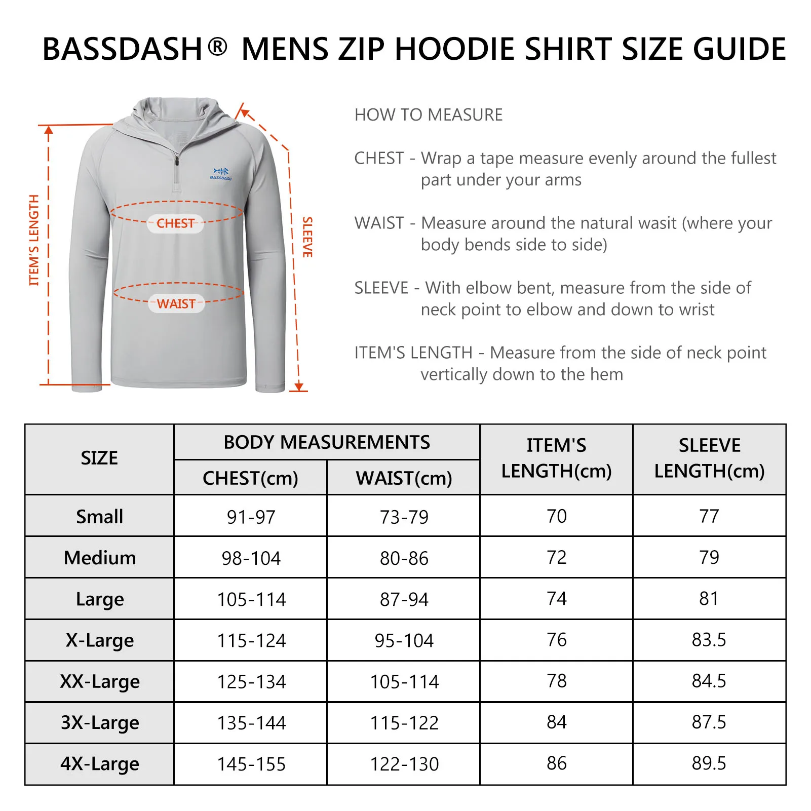 Bassdash-Sudadera con capucha de pesca con cremallera para hombre, camisa de secado rápido, protección solar de manga larga, UPF 50 + 1/4, FS24M - imagen 3