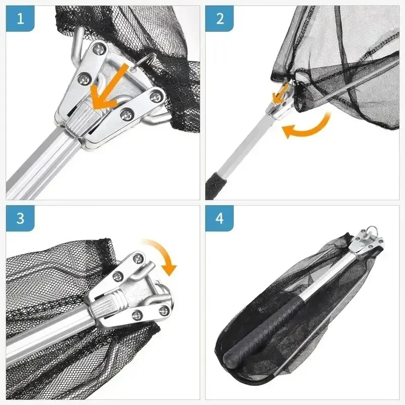 Red de pesca plegable, 50cm/19 pulgadas, adecuada para kayak, moscas, bagre, lubina, cangrejos y herramientas de pesca de trucha, 1 Uds. - imagen 4