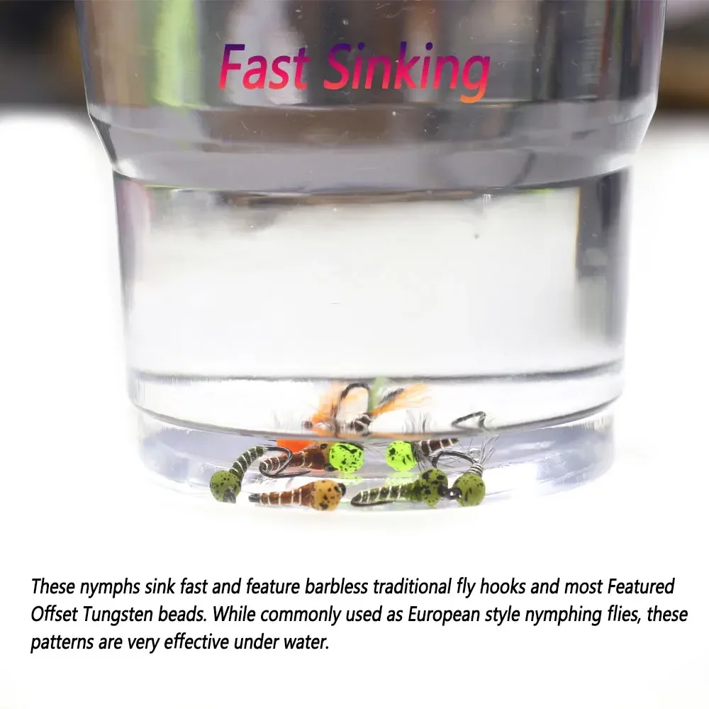 Bimoo 5PCS # 20 Offset cabeza de cuentas de tungsteno sin púas Perdigon Ninfa mosca hundimiento rápido Midge Ninfa para trucha Bluegill señuelo de pesca - imagen 5