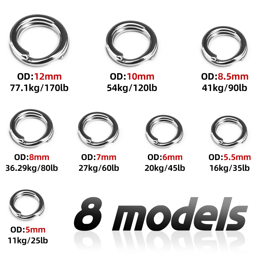 MEREDIT-anillo dividido de acero inoxidable, 50 Uds., accesorios de anillo dividido ovalado doble para pesca de carpa, lubina, anzuelo giratorio - imagen 2