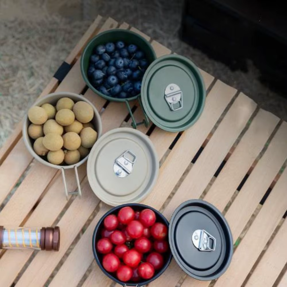 Nueva cuenco de nieve plegable para exteriores de aleación de aluminio con bolsa de almacenamiento, cuenco de Picnic para acampar en 3 colores, cuenco portátil para acampar con tapa - imagen 5