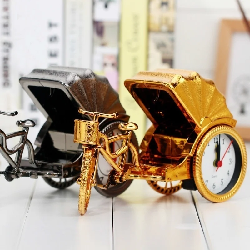 Reloj despertador clásico Retro creativo con forma de rickshaw para decoración de escritorio, reloj de noche para estudiantes y niños, bonito reloj despertador para niños - imagen 2