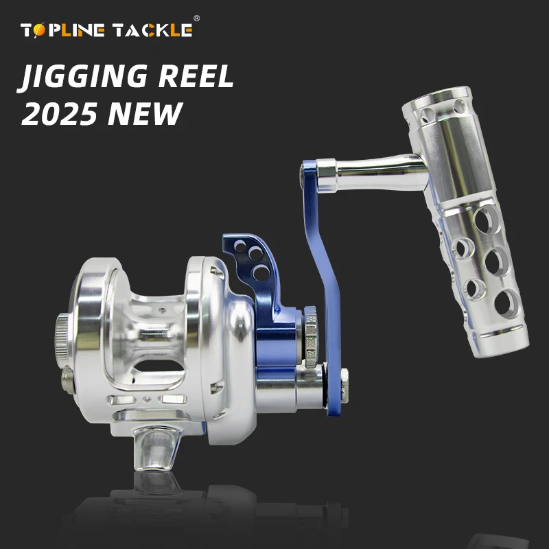 Topline-carrete de pesca Jigging CNC, aleación de aluminio, tambor de plantilla de Metal completo, arrastre máximo de 35kg, 6,3: 1 - imagen 2