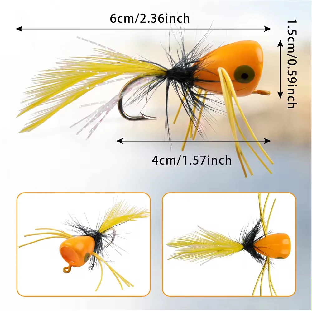 TAKEDO 5 uds 1,5G Topwater Popper señuelo señuelo de pesca con mosca MayflyFlies cebos de pesca cebo Artificial Wobbers 1/0 gancho para trucha - imagen 3