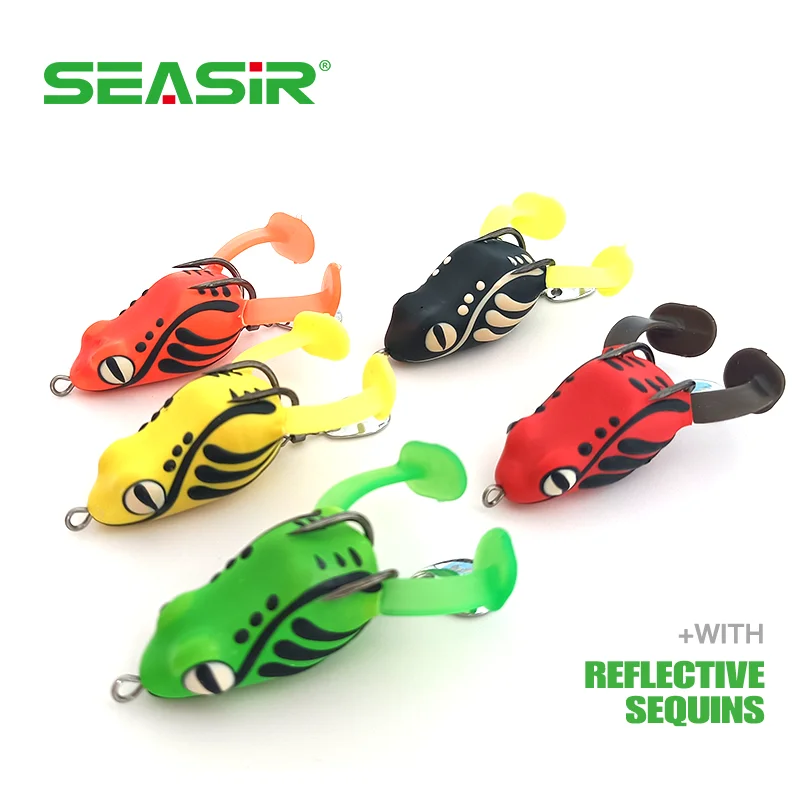 SeaSir Mini señuelo de pesca de rana suave de silicona, 4cm/8g, anzuelos dobles con púas, señuelos huecos para pesca de lubina y cabeza de serpiente