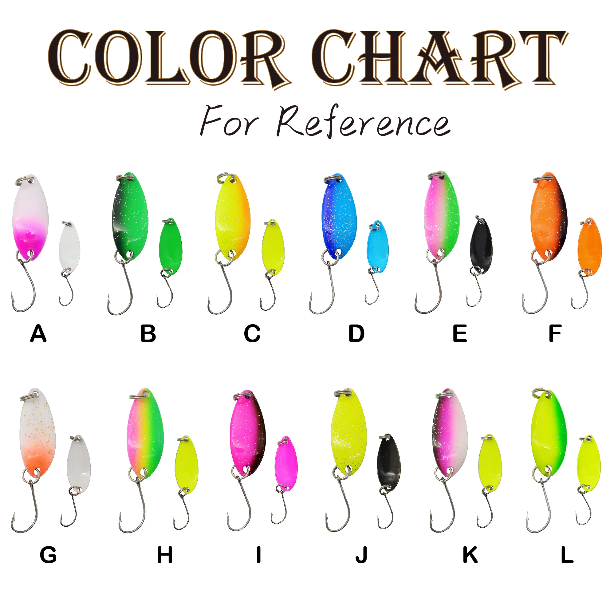 Cuchara de pesca de Metal de doble color, 3g, 33mm, 6 piezas lote con gancho único afilado para pesca de trucha, lubina y caballa, 12 colores - imagen 5