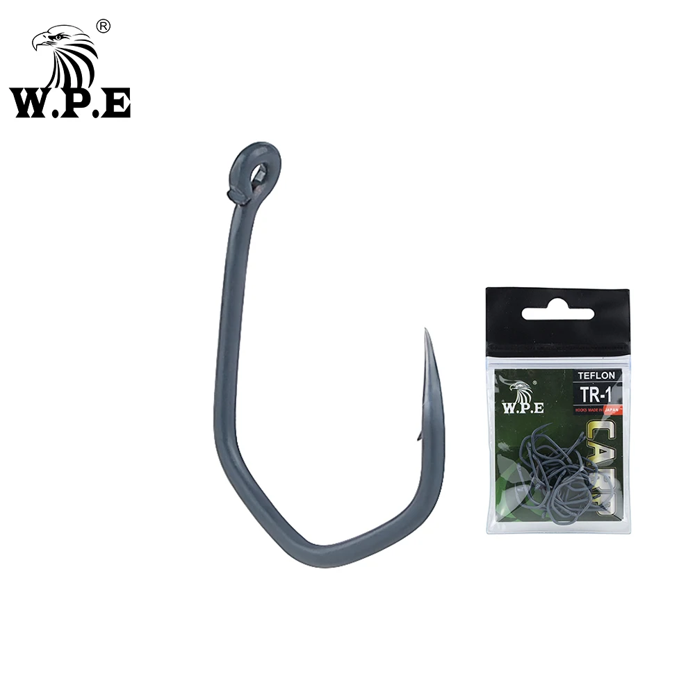 W.P.E-anzuelos de Pesca recubiertos, 10 unidades/20 piezas/30 piezas tamaño 1 #-6 #, anzuelo de Pesca de carpa de acero de alto carbono con púas, aparejos de Pesca