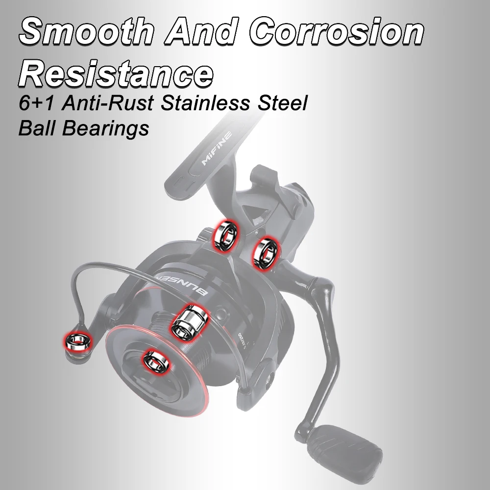 Carrete de pesca giratorio MIFINE BUNSEN con indicación de alarma de picadura de pescado, arrastre Daul frontal trasero, 10KG, 6 + 1BB, 4,7:1, 6000, 7000, pesca de carpa - imagen 5