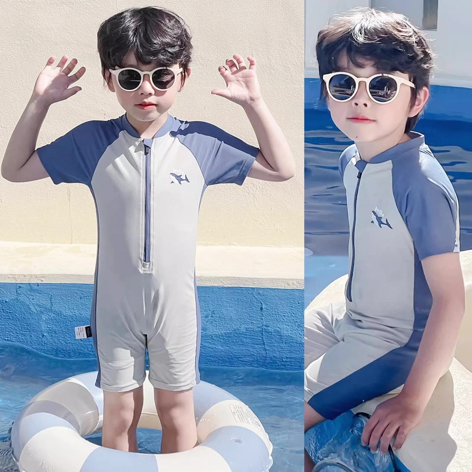 Traje de neopreno infantil manga corta – Cremallera, una pieza para bebés - imagen 5