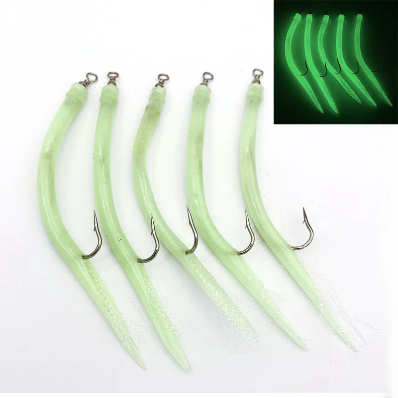5 uds pesca de bacalao Anguila tubo Jig cebo Ahank gancho compensado anzuelo de pulpo con púas hilo giratorio pluma pesca en el mar - imagen 5