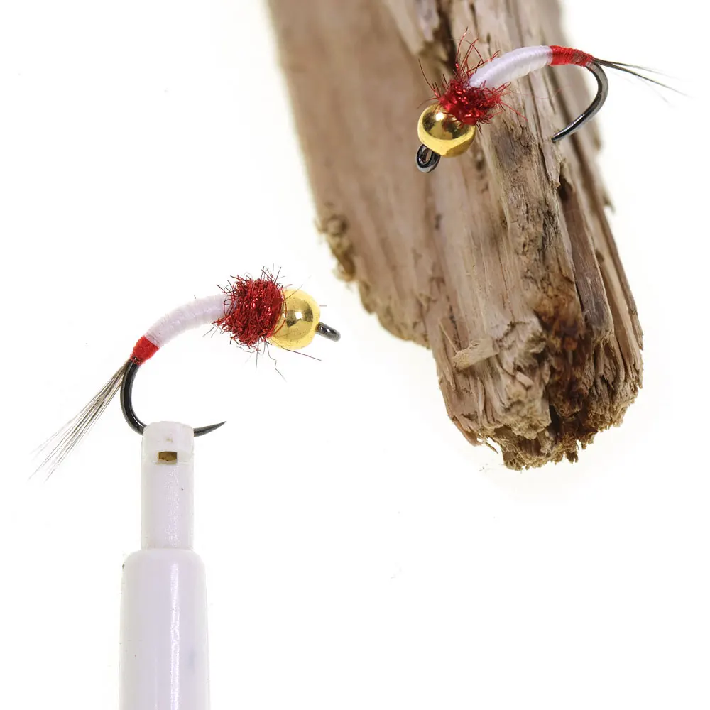 Bimoo 6PCS # 14 # 16 cabeza de cuentas de latón sin púas curvadas ninfa húmeda hundimiento rápido cebo para insectos Caddisfly trucha Grayling señuelo de pesca de lubina - imagen 4