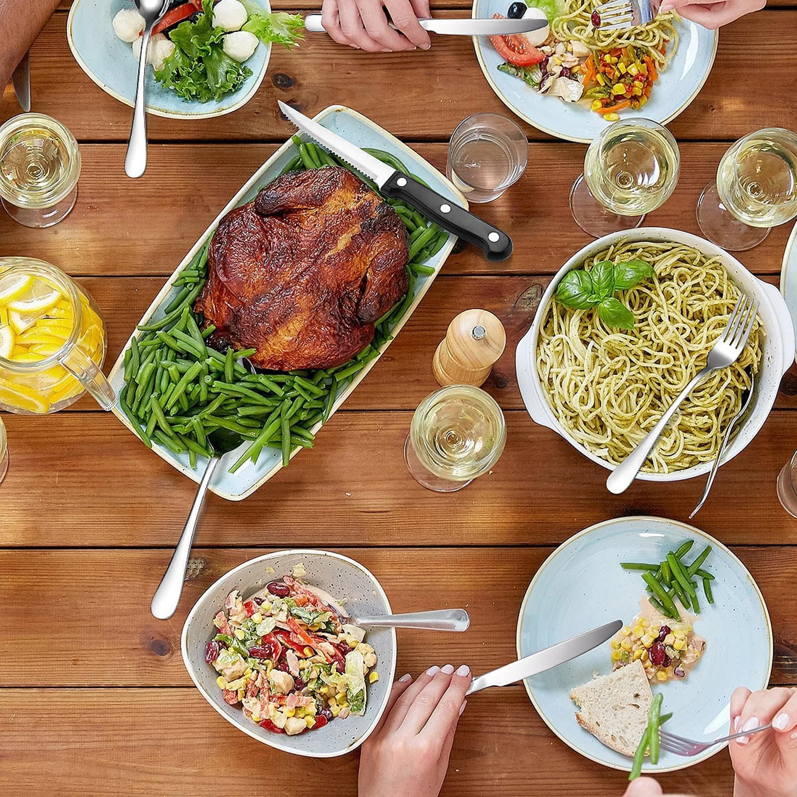 10 unids/set juego de cubiertos para acampar tenedor de acero inoxidable cuchara cuchillo tazón Kit portátil viaje al aire libre Camping Picnic vajilla de Metal - imagen 2