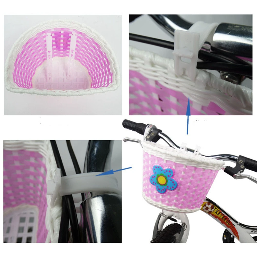 Nuevo Almacenamiento de bicicletas multicolor para niños, portabicicletas delantero tejido a mano, cesta para manillar de patinete, cesta para bicicleta - imagen 3