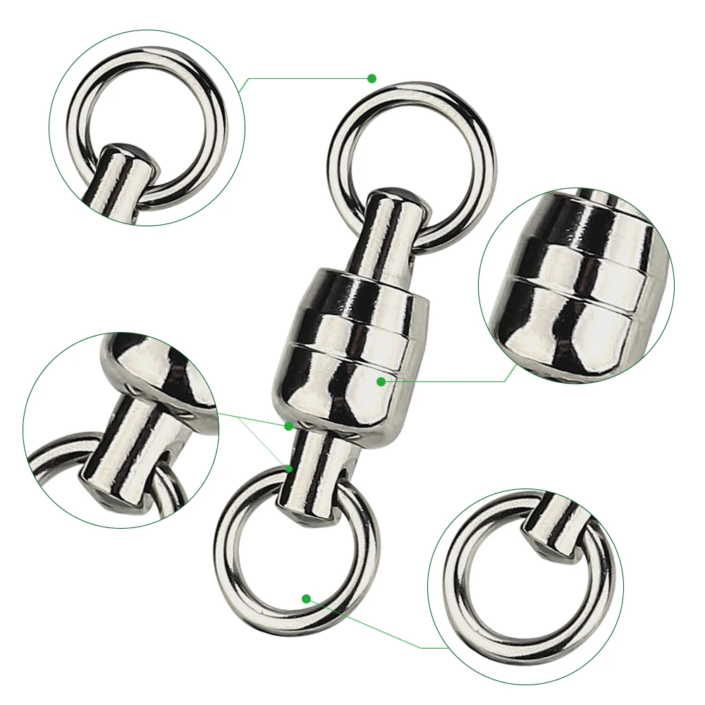 DNDYUJU 10/20 piezas conector giratorio de rodamiento de bolas de pesca bidireccional conector de anillo sólido de acero inoxidable accesorios de pesca - imagen 5