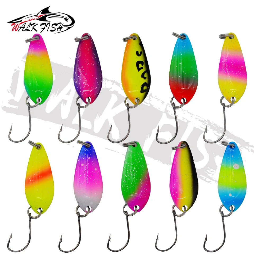 WALK FISH-señuelo de pesca con cuchara de 3,8g, cebo Artificial con un solo gancho de Metal, con lentejuelas de colores, cebo duro, boca de caballo de trucha voltada - imagen 5