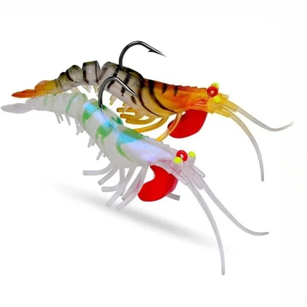 5 uds ojos luminosos cebos de camarones de silicona 6g 13g 19g señuelos de gambas suaves biónicos cabeza de plantilla de Metal hundimiento Swimbait Wobbler anzuelo de Jigging - imagen 5