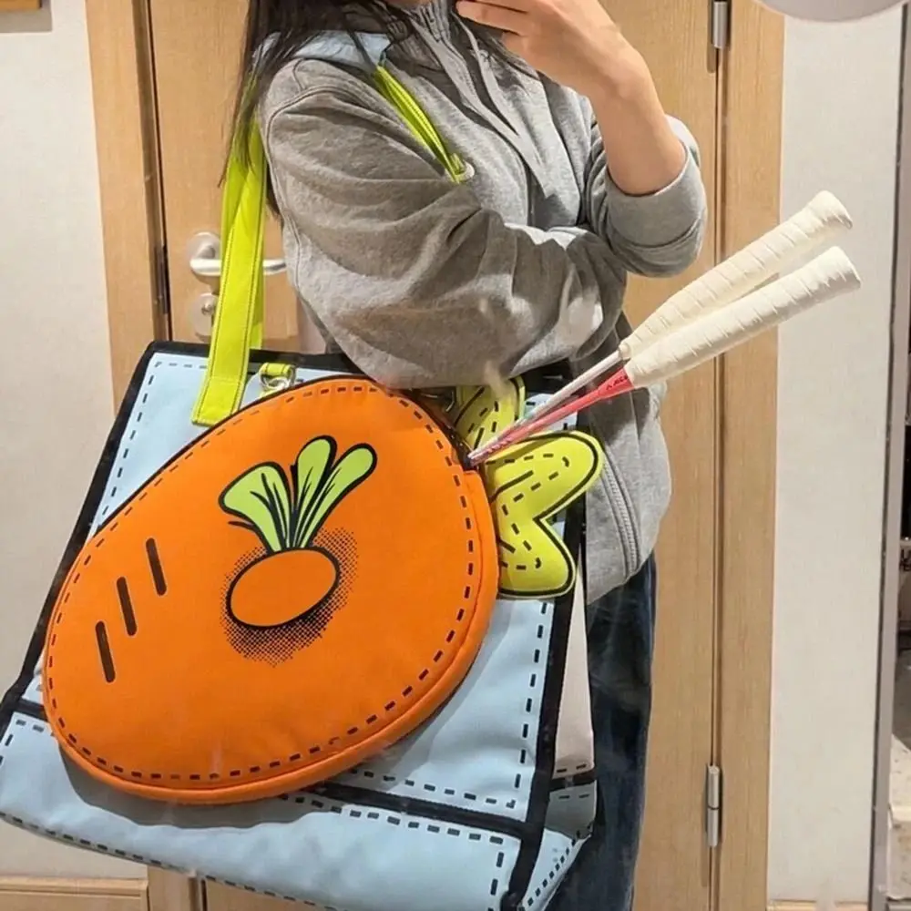 Nuevo bolso de zanahoria de tenis de dibujos animados, tela de nailon de gran capacidad, bolsa de almacenamiento para raqueta deportiva, bolso de hombro duradero y fuerte para Fitness, viaje