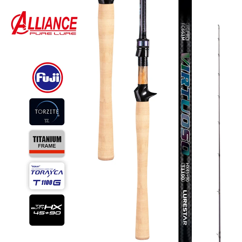 PURELURE VIRTUOSO 1-delige hengel Spinning Baitcasting hengel 6.1ft ML M 1 sectie Hoge gevoeligheid Carbon hengel Bass Competitie