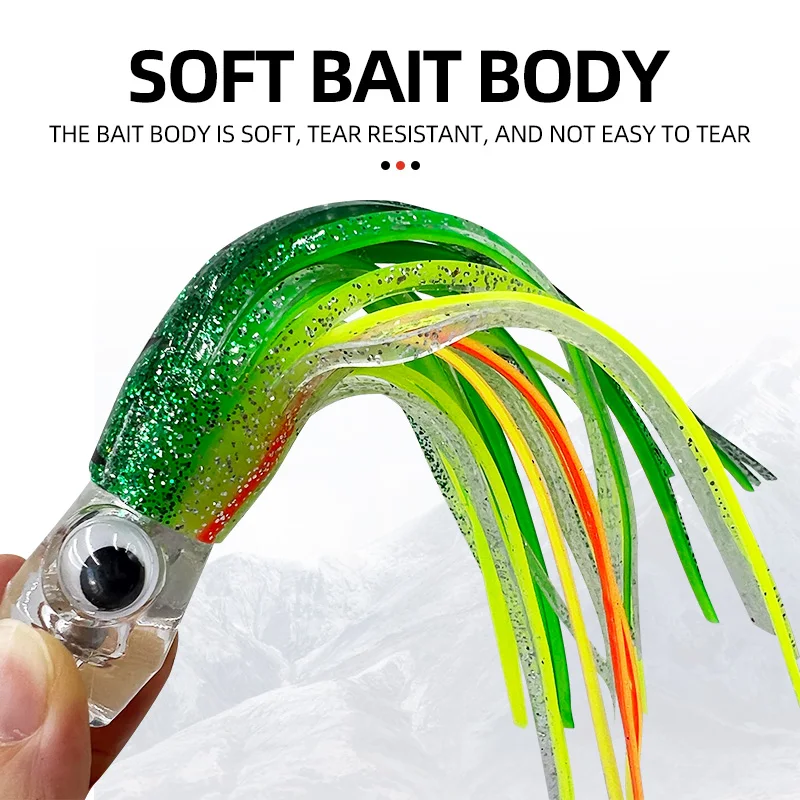 Señuelos de falda de arrastre de 16cm/25cm, señuelo de pesca de aguas profundas con delfines de atún Marlin, pulpo acrílico suave, señuelo de pesca de mar de resina - imagen 3