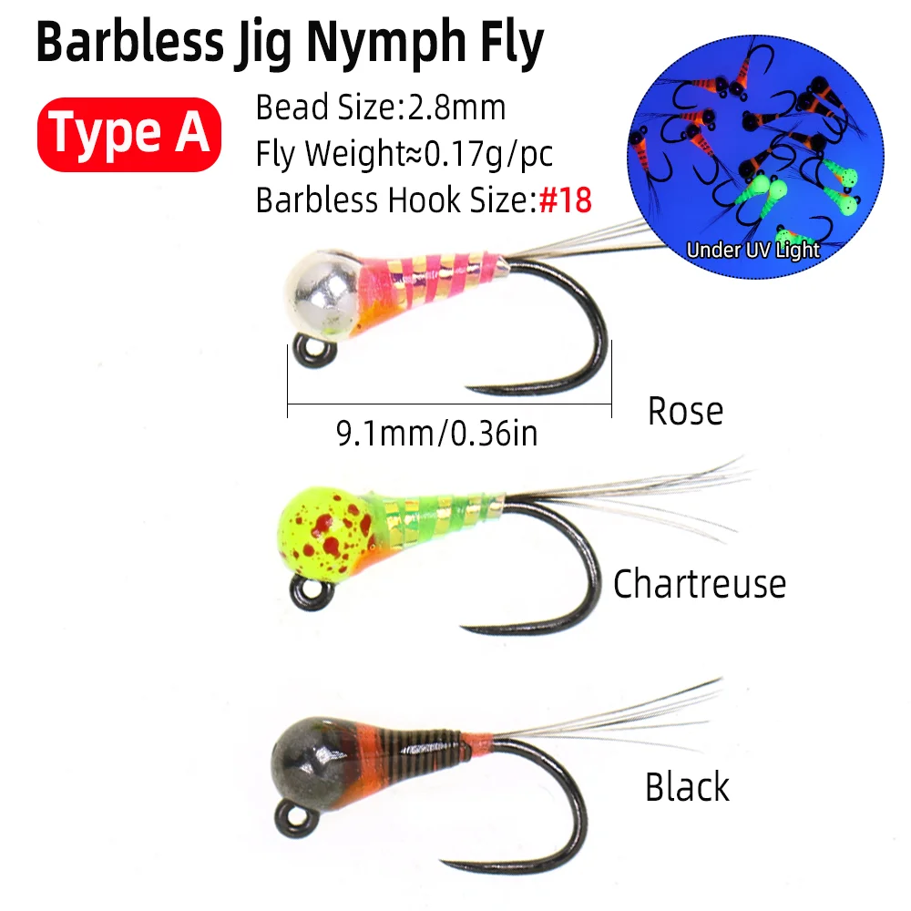 Wifreo 5 piezas/6 piezas # 14 # 18 Jig sin púas Ninfa Fly Euro Ninfa húmeda hundimiento rápido pesca con mosca moscas trucha lubina pesca señuelo cebos - imagen 3