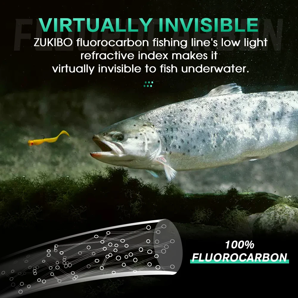 ZUKIBO-sedal de pesca de fluorocarbono 100%, Material líder japonés, alta claridad, sensible, altamente resistente a la abrasión, hundimiento rápido - imagen 2