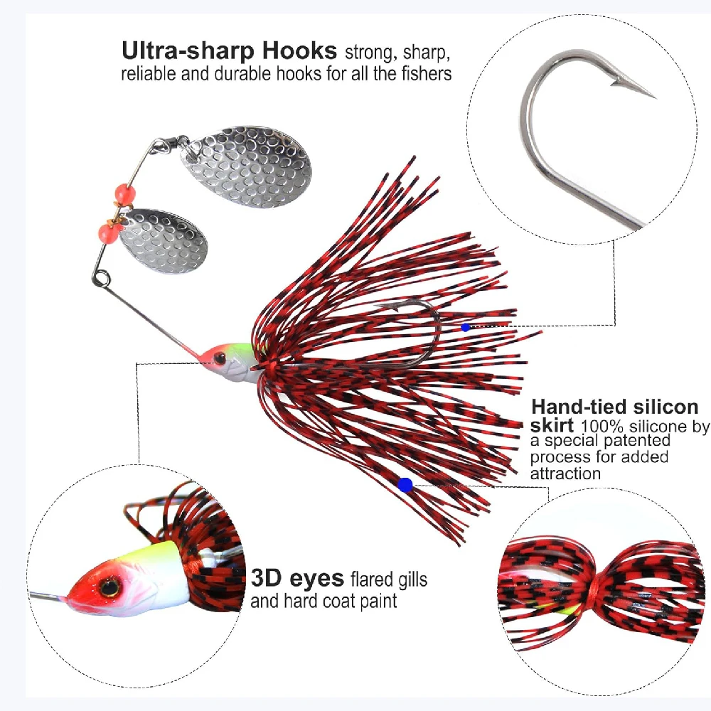 6 uds Spinnerbait Señuelos de Pesca Buzzbait Spinners cebos Kit Swimbait plantillas para lubina Pike trucha salmón pesca de agua dulce y salada - imagen 3