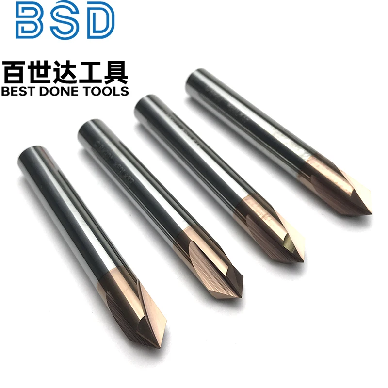 D8XL60 Fresa de chaflán de carburo HSS recubierta de titanio de 3 flautas 90 °   Fresas de extremo de biselado para acero, aluminio, metal, Wo - imagen 3