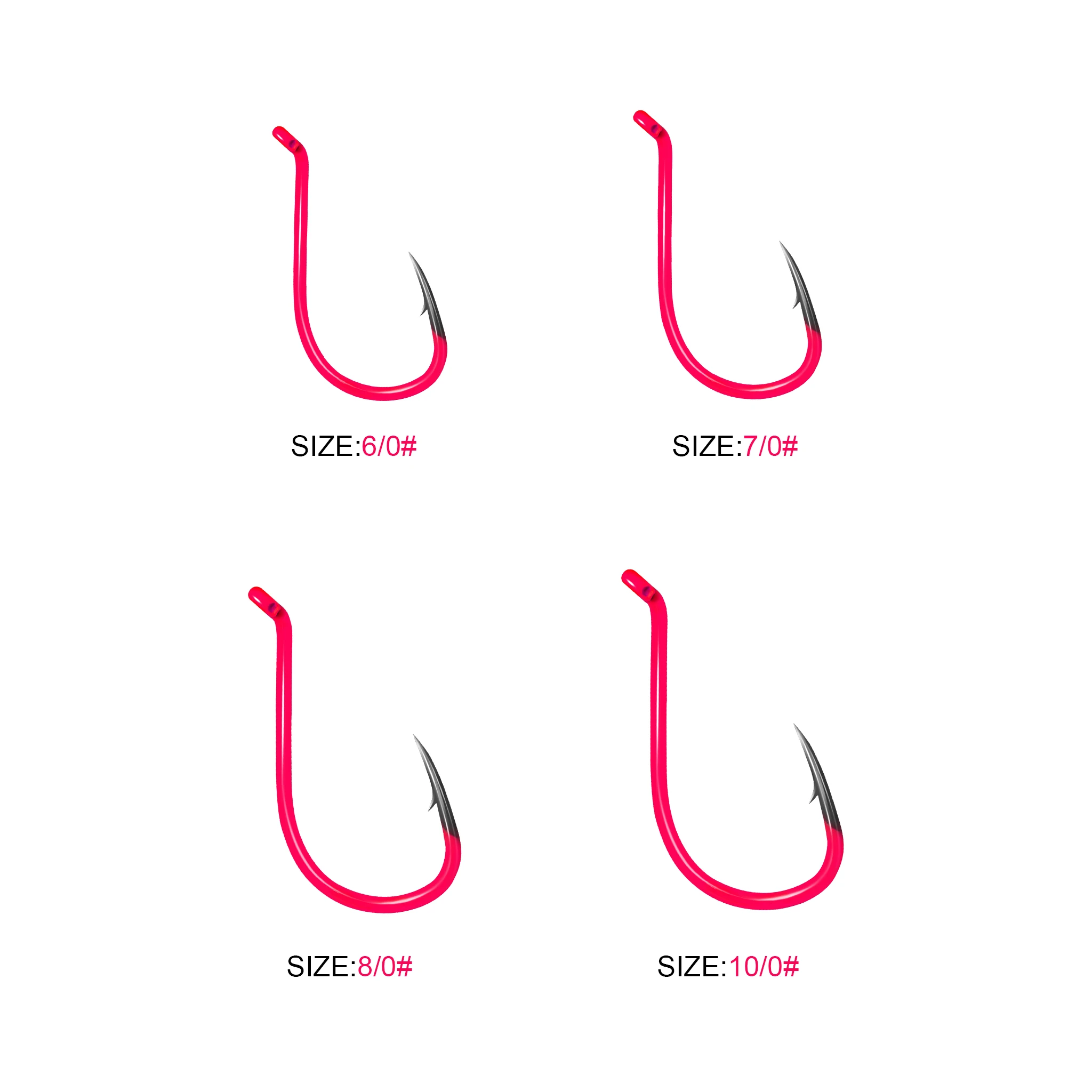 ZYZHE 3 ~ 6 unids/lote ganchos de pulpo rosa 6/0 #   7/0 #   8/0 #   10/0 #   Anzuelos compensados afilados resistentes a la corrosión con revestimiento amarillo fluorescente - imagen 2