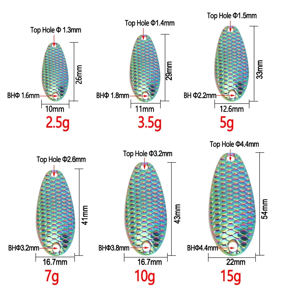 Bimoo 2,5g 3,5g 5g 7g 10g 15g pesca cuchara de Metal señuelos escamas de pescado cebo duro señuelo de pesca de mar para trucha Lucio perca lubina salmón - imagen 4