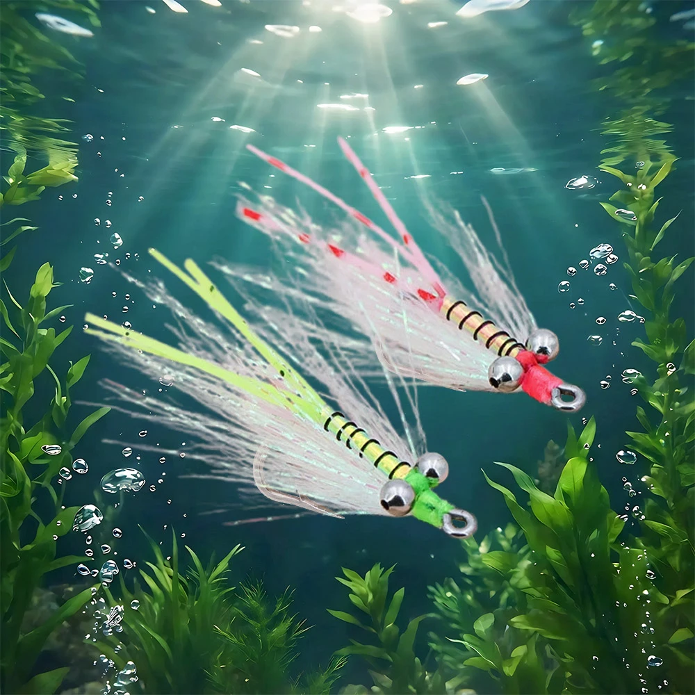 4PCS Chartreuse & Rose Crazy Charlie Fly Chainbead Eye # Señuelo de pesca con mosca de agua salada con 4 anzuelos de acero inoxidable para Tarpon Bonefish - imagen 2