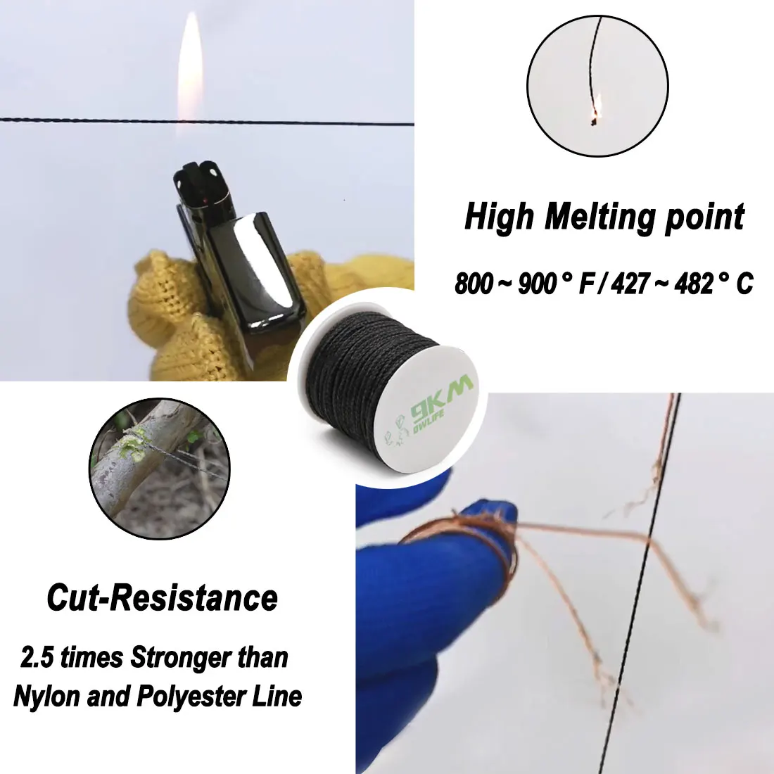 Línea trenzada de Kevlar negra, cuerda de asistencia para pesca de 50-1500 libras, línea voladora de cometa de alta resistencia, cuerda refractaria para acampar al aire libre y senderismo - imagen 4