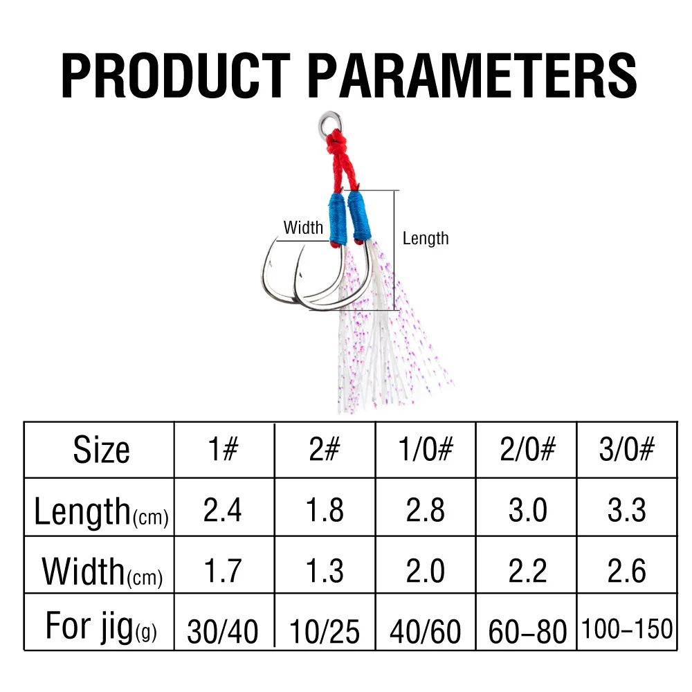 Gancho de ayuda de plantilla de Metal STBT, anzuelos dobles, anzuelo de Pesca de mar de acero rico en carbono, anzuelo brillante de fibra UV, Peche de Jigging lento para lubina - imagen 2