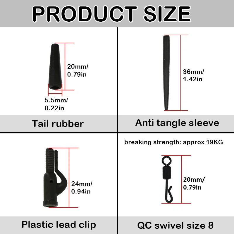 20x Clip de plomo para pesca de carpa con cola de goma Color verde y limo para crear sistemas de seguridad con Clip de plomo aparejos de pesca de carpa - imagen 2