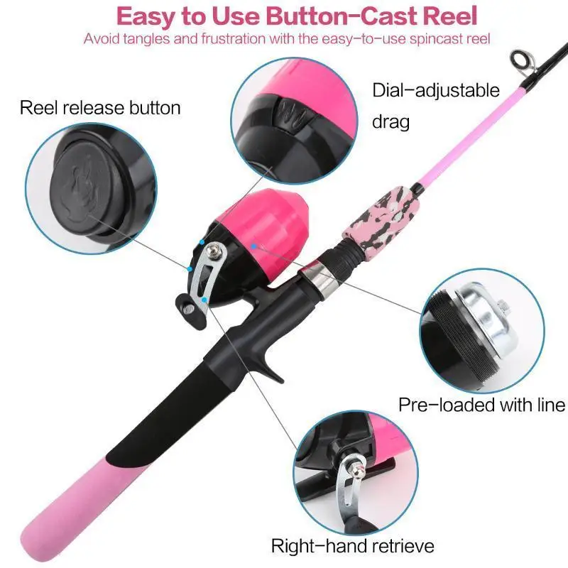 Luya-caña de pescar multifuncional y práctica, rueda de pesca cerrada de doble Color, juego de cañas para niños