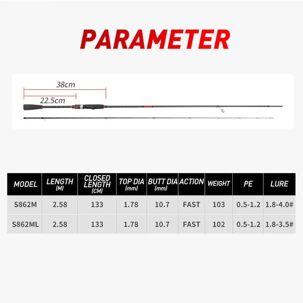 Caña Egi, caña de pescar de calamar, caña giratoria de 2,58 m, 862M, 862ML, caña de pescar de calamar, anillos Fuji, caña de carbono 40T - imagen 2