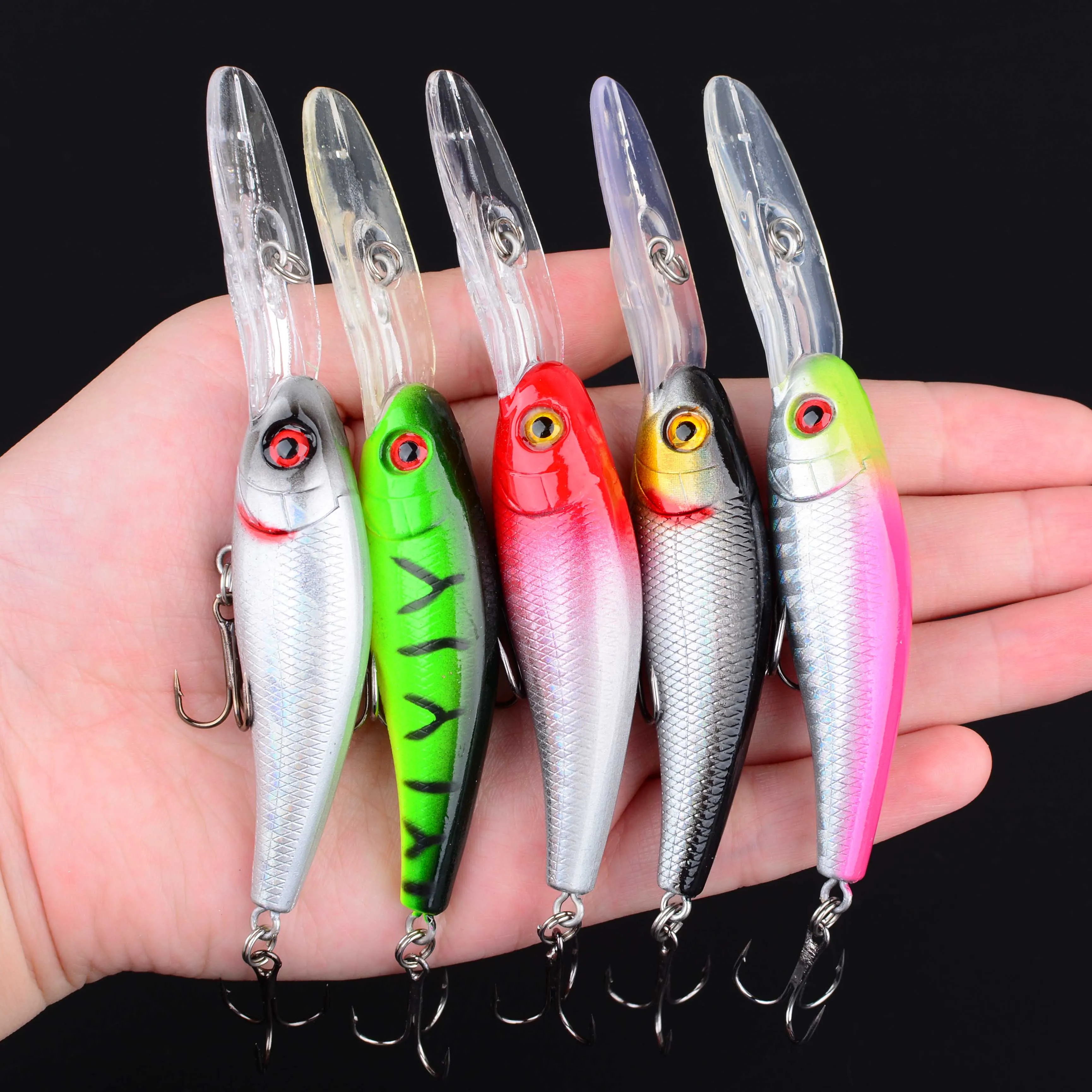 Señuelo de Pesca con ojos 3D, pececillo flotante, Wobblers láser artificiales, Crankbait, aparejos de Pesca de plástico duro, anzuelo, 1 ud.