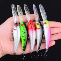 Señuelo de Pesca con ojos 3D, pececillo flotante, Wobblers láser artificiales, Crankbait, aparejos de Pesca de plástico duro, anzuelo, 1 ud.