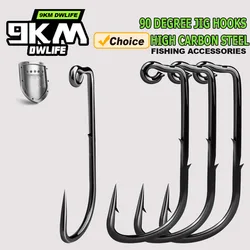 Ganchos de pesca de 9KM, anzuelo de púas de gusano de 90 grados, 25 ~ 100 Uds., anzuelo de plantilla forjado, pesca en agua salada, anzuelos de plantilla curvados redondos Aberdeen
