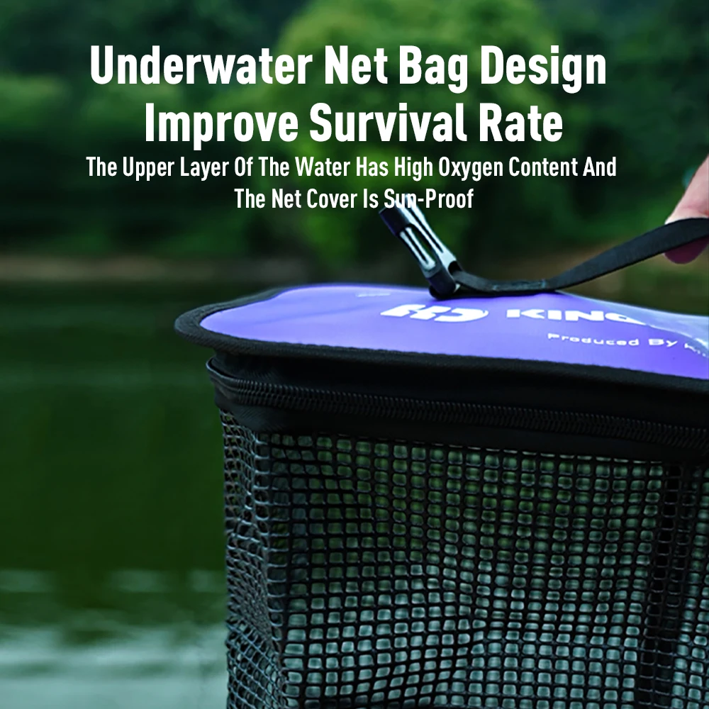 Cesta flotante para peces Kingdom, soporte de pesca plegable, cubo para pececillos, cebo de pesca de malla plegable portátil - imagen 5