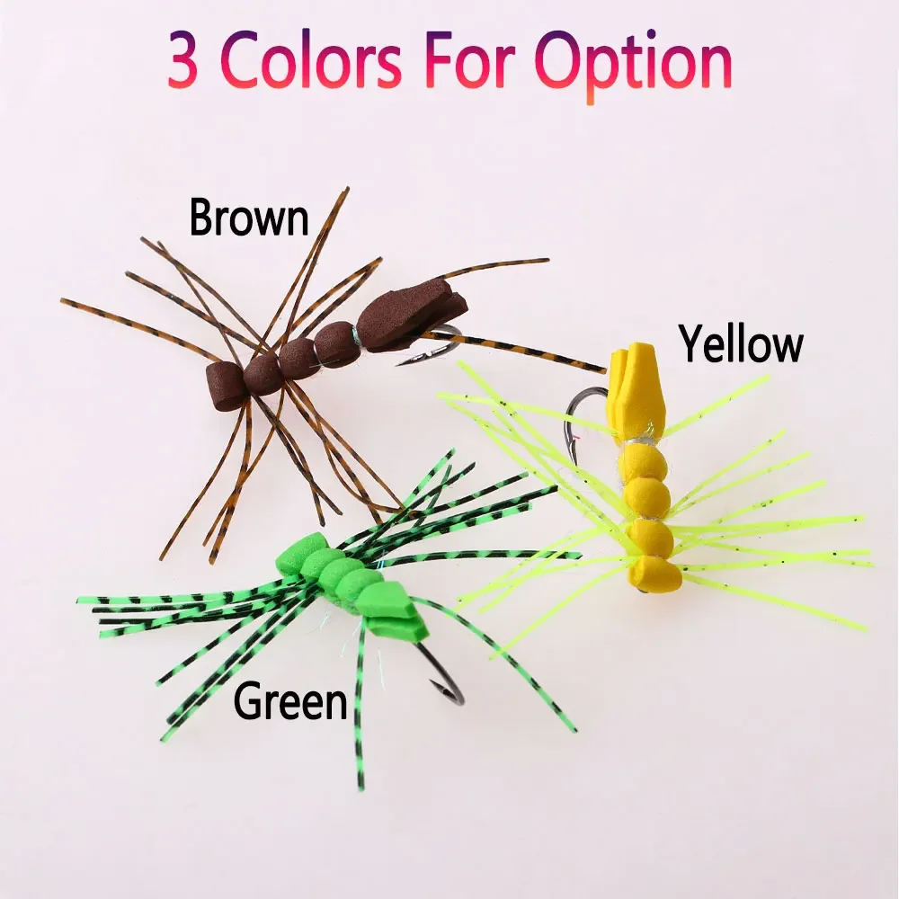 Bimoo 6 piezas # 4 Gizzly patas de goma saltamontes mosca espuma cuerpo flotante tolva mosca seca trucha Steelhead lubina salmón Señuelos de pesca - imagen 4